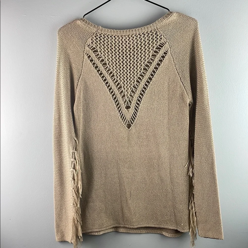 Women's Beige Sweater with Fringe Detail Size S